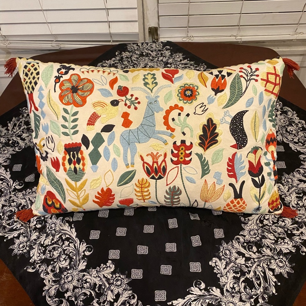 Embroidered Safari Throw Pillow